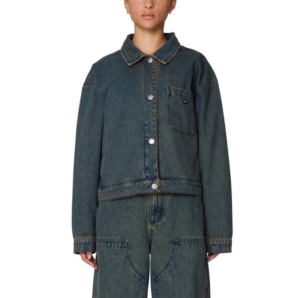 OBEY Denim Ines Boxy Cropped‎ Denim Jacket Size Small New Without Tags
